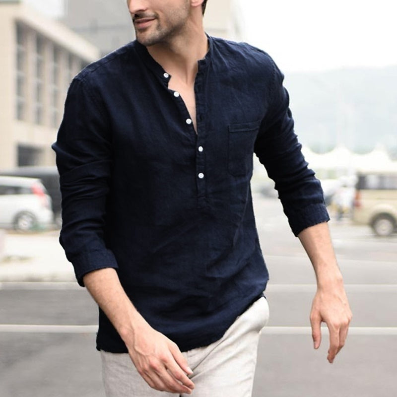 Plaid Collar Tops Turn Down Men T-Shirt