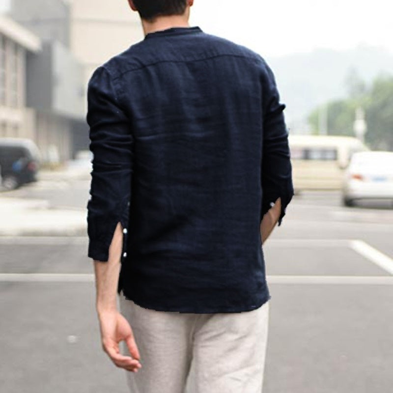 Plaid Collar Tops Turn Down Men T-Shirt