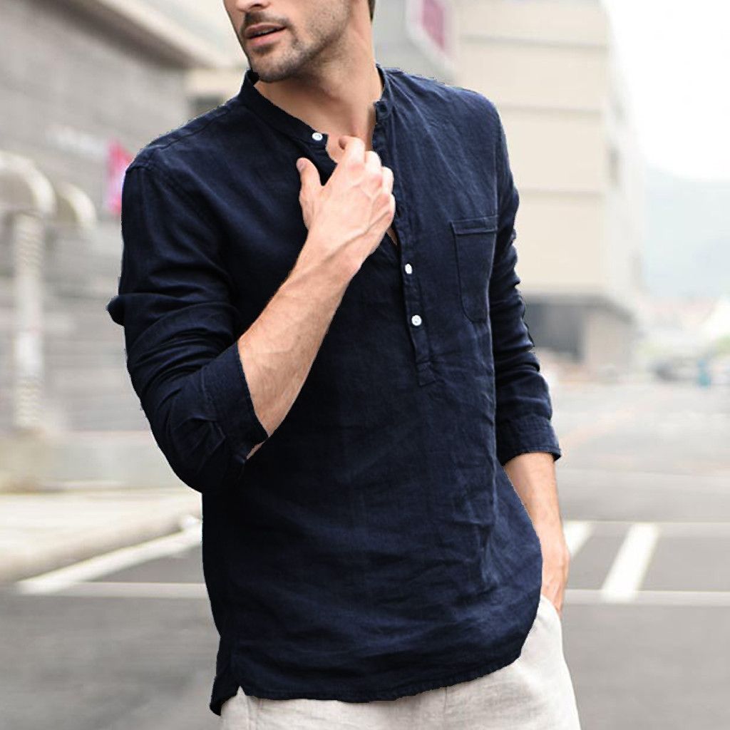 Plaid Collar Tops Turn Down Men T-Shirt