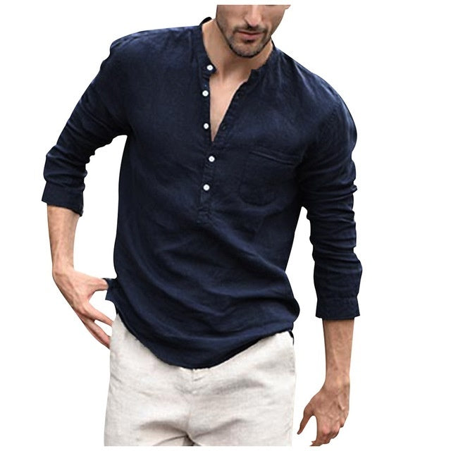Plaid Collar Tops Turn Down Men T-Shirt