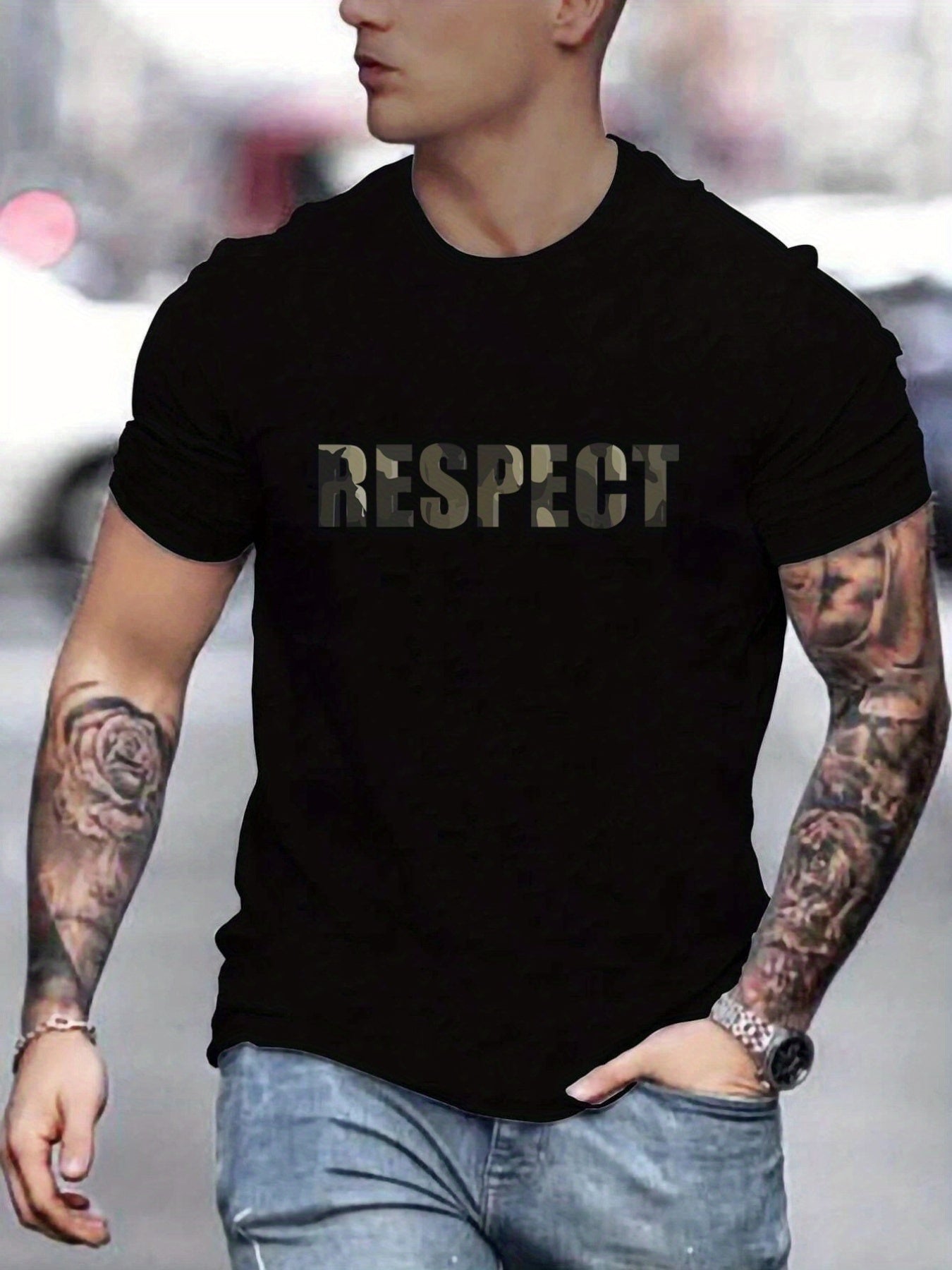 Letter RESPECT Pattern Printed Men's T-shirt