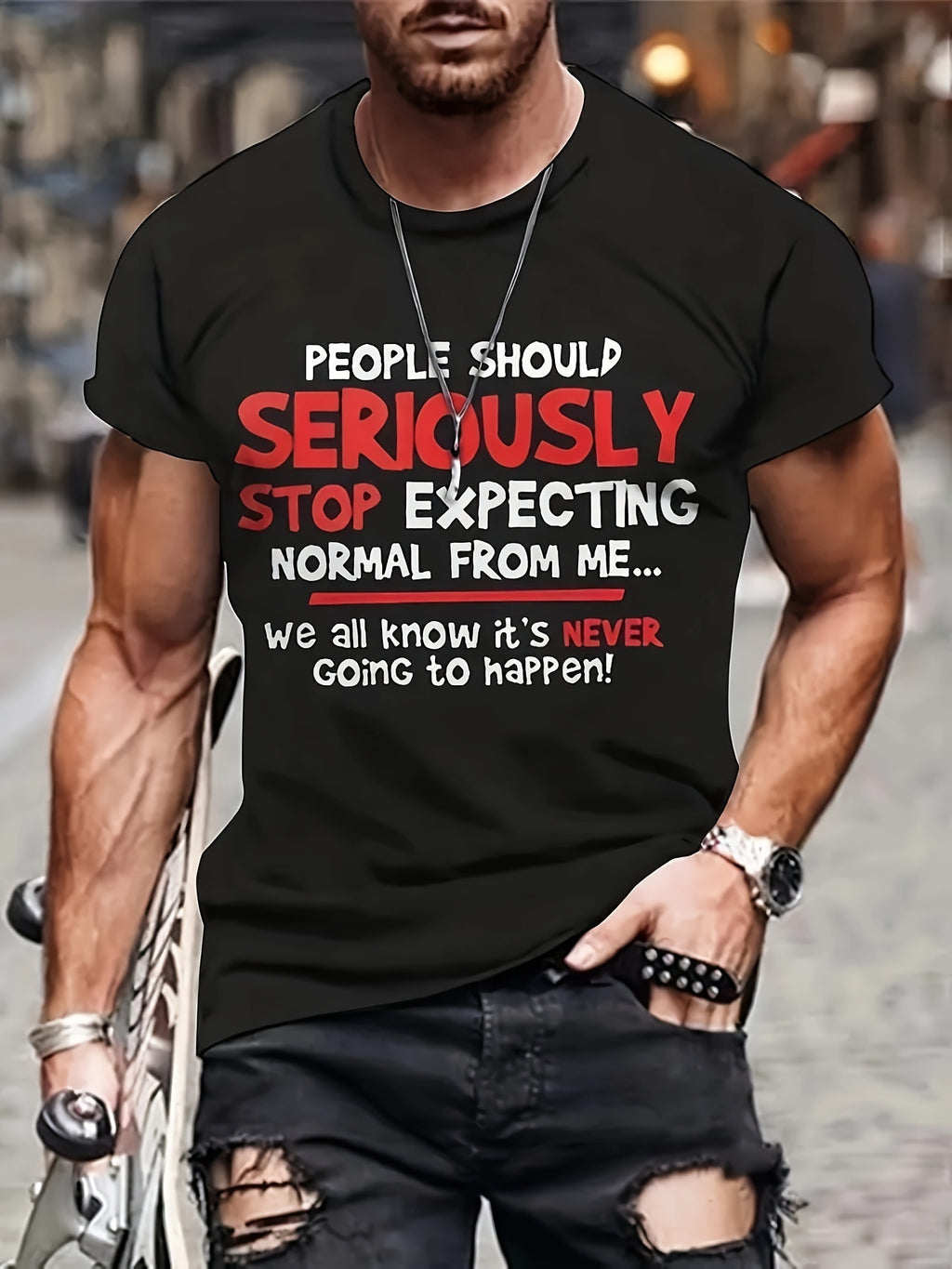 Interesting Slogan Pattern Printed Men's T-shirt