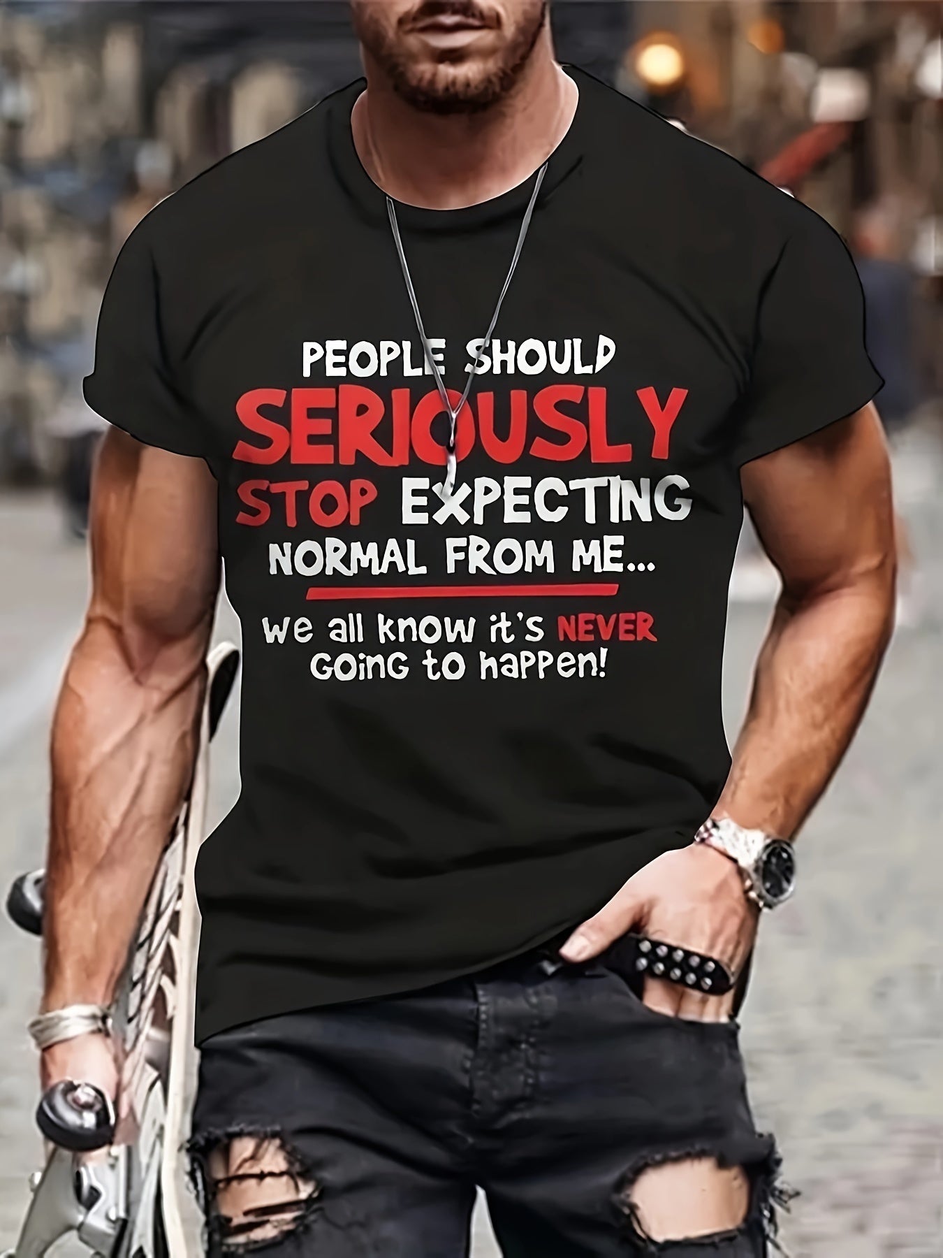 Interesting Slogan Pattern Printed Men's T-shirt