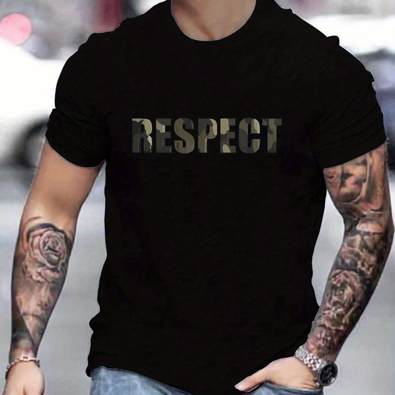Letter RESPECT Pattern Printed Men's T-shirt